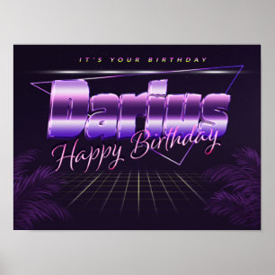 Darius Nom Vorname lila retro Poster Geburtstag