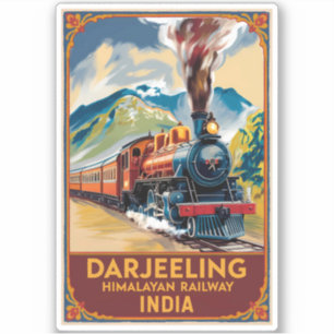 Darjeeling India Train Painterly Travel Art Retro Sticker
