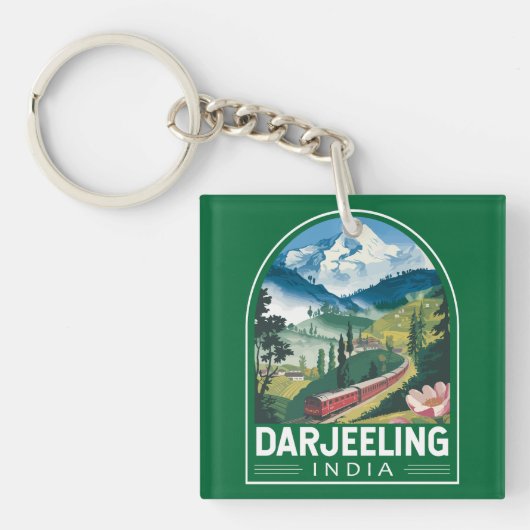 Darjeeling India Travel Art Embleem Sleutelhanger (Voorkant)