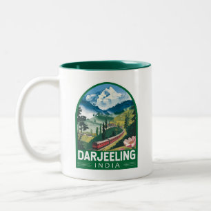Darjeeling India Travel Art Embleem Tweekleurige Koffiemok