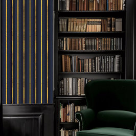 Dark Academia Alternating Blues en Gold Stripes Behang