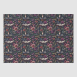 Dark Academia Bloemen, Vogels en Boeken Tissuepapier