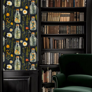 Dark Academia Flessenbloemen Behang