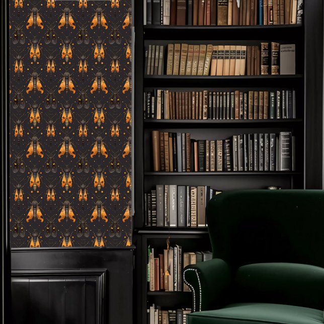 Dark Academia Gold Insecten Behang (Dark Academia Gold Insects Wallpaper in a library.)