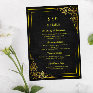 Dark Academia Gothic Black Gold Elegant Wedding Informatiekaartje