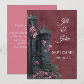 Dark Academia Gothic Castle Invitation Florals (Devant / Derrière)
