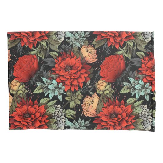 Dark Academia Maximalist Red Dahlia Floral  Kussensloop (Voorkant)