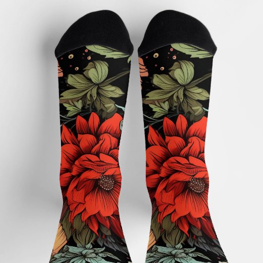 Dark Academia Maximalist Red Dahlia Floral  Sokken (Top)