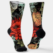 Dark Academia Maximalist Red Dahlia Floral  Sokken (Gebogen)