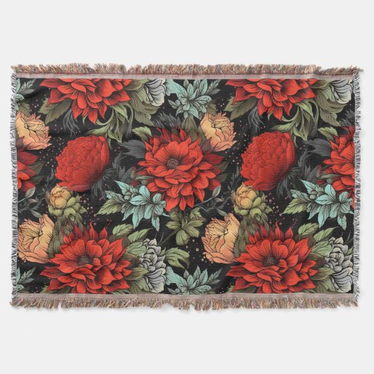 Dark Academia Maximalist Red Dahlia Throw Blanket Deken (Voorkant)