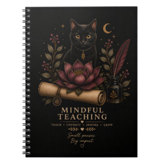 Dark Academia Mindful Teaching Black Cat & Lotus Notitieboek