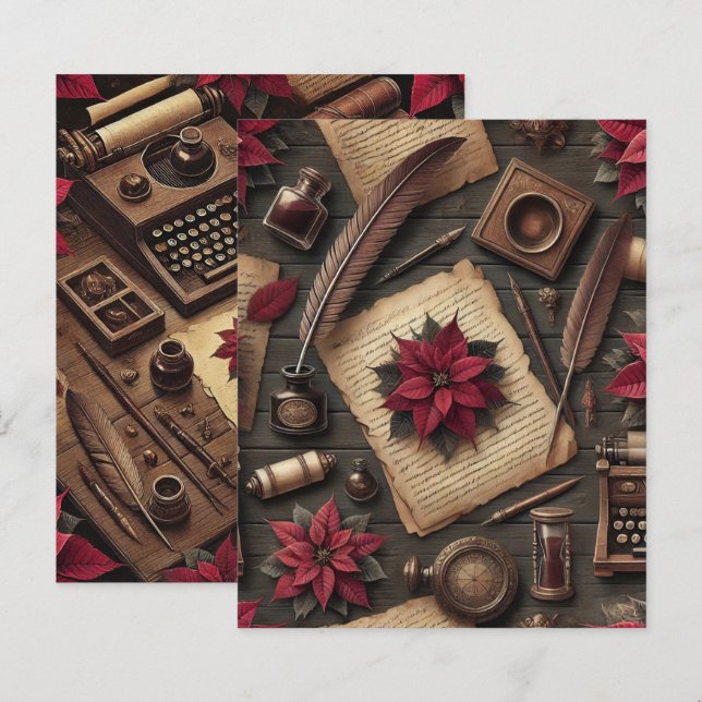 Dark Academia Poinsettia Desk Papier à papier (Devant / Derrière)