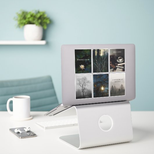 Dark Academia Reading Aesthetic Sticker Sheet (Laptop op bureau)