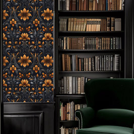 Dark Academia Sinaasappel en Grey Decorative Fleur Behang