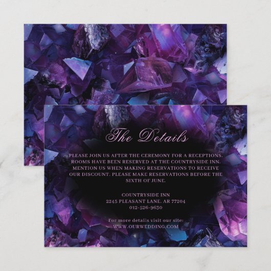 Dark Amethyst Boho Witch Crystals Black Wedding Informatiekaartje (Voorkant / Achterkant)