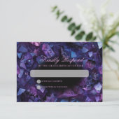 Dark Amethyst Boho Witch Crystals Black Wedding RSVP Kaartje (Staand voorkant)