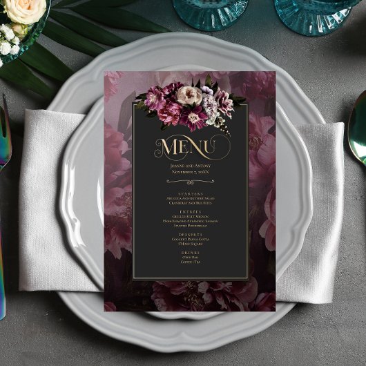 Dark and Moody Floral Menu Kaart