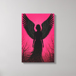 Dark Angel Silhouette Art met Neon Pink Vibes Canvas Afdruk