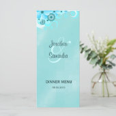 Dark Aqua Blue Floral Mariage Dîner Carte Menu (Debout devant)