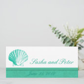 Dark Aqua Shell Beach Wedding Invitations (Debout devant)