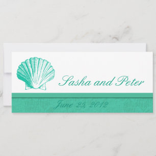 Dark Aqua Shell Beach Wedding Invitations Kaart