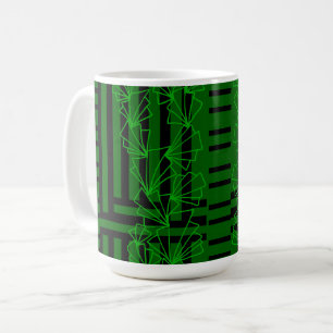 Dark Aqua Zee groene doodle bloem gestreept Koffiemok