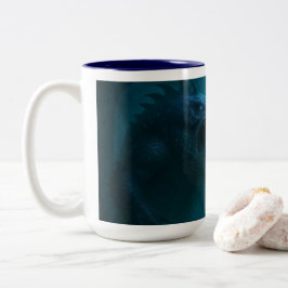 "Dark Aquatic Warrior & Sea Beast Fantasy Art Mug" Tweekleurige Koffiemok