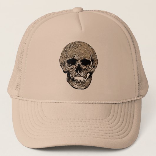 Dark Art Gothic Cranium Vector Illustratie Bruin Trucker Pet (Voorkant)