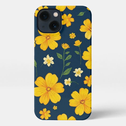 Dark Background Yellow Floral iPhone Hoesje (Achterkant)