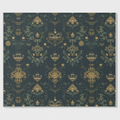 Dark Baroque Gold Ornament Wrapping Paper Cadeaupapier (Vlak)