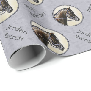 Dark Bay Sport Horse Grey Cadeaupapier