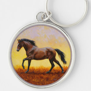 Dark Bay Stallion Horse Galloping Sleutelhanger