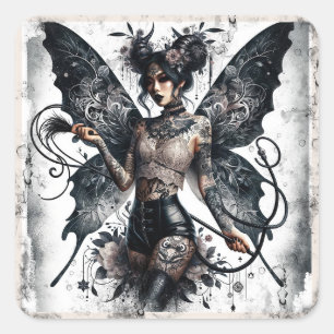 Dark Beauty Gothic Aziatische Fairy Tattoos & Zwee Vierkante Sticker