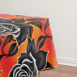 Dark Black Roses With White Outlines  Tafelkleed