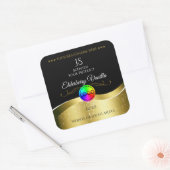 Dark Black Wavy Gold Logo Monogram Productlabel Vierkante Sticker (Envelop)