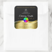 Dark Black Wavy Gold Logo Monogram Productlabel Vierkante Sticker (Tas)