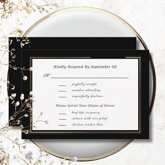 Dark Black White Gold Script Menu Selectie RSVP