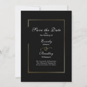 Dark Black White Script Gold Border Bewaar de datu Kaart (Voorkant)