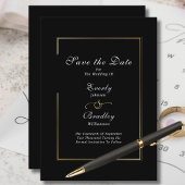 Dark Black White Script Gold Border Bewaar de datu Kaart