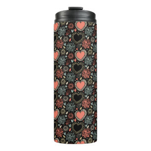 Dark Blooms Delight: Naadloos Bloemmotief Thermosbeker