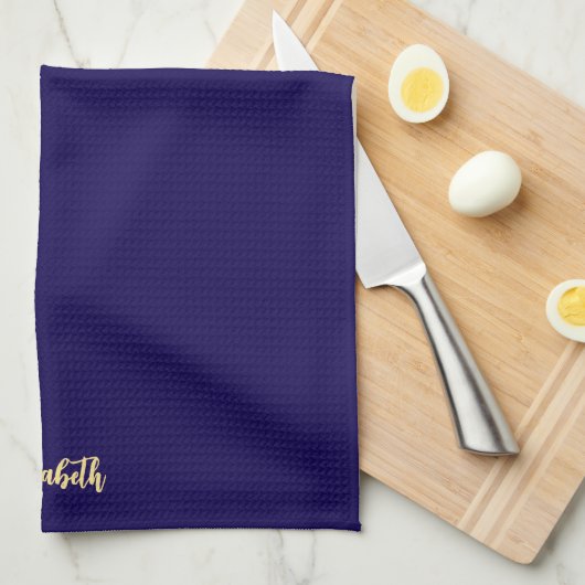 Dark Blue And Gold Trendy Script Name Elegant Theedoek (Quarter Fold)