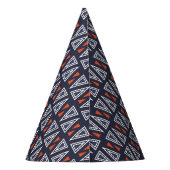 Dark Blue and Red Geometric Triangles Pattern Feesthoedjes (Achterkant)
