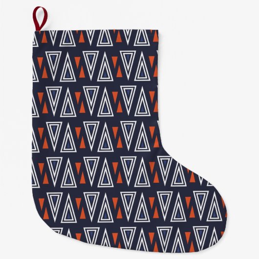 Dark Blue and Red Geometric Triangles Pattern Grote Kerstsok (Voorkant)