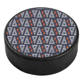 Dark Blue and Red Geometric Triangles Pattern Hockey Puck (3/4)