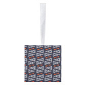 Dark Blue and Red Geometric Triangles Pattern Kubus Ornament (Rechts)
