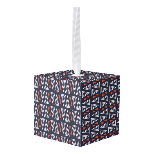 Dark Blue and Red Geometric Triangles Pattern Kubus Ornament (Achter hoekig)