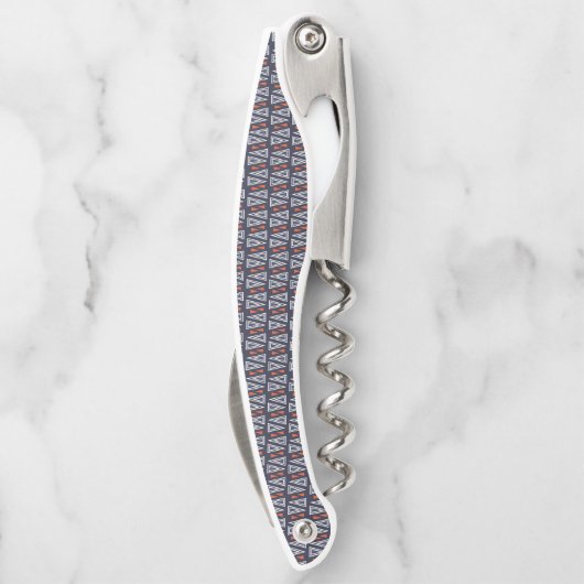 Dark Blue and Red Geometric Triangles Pattern Kurkentrekker (Achterkant)