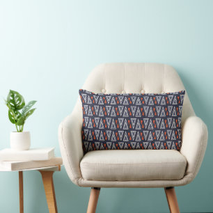 Dark Blue and Red Geometric Triangles Pattern Kussen
