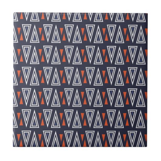 Dark Blue and Red Geometric Triangles Pattern Tegeltje (Voorkant)