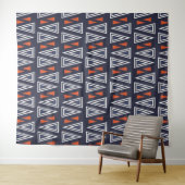 Dark Blue and Red Geometric Triangles Pattern Wandkleed (In Situ (horizontaal))